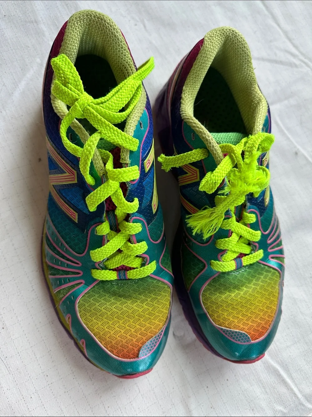 New Balance Multicolor Athletic Sneakers with Neon Green Laces